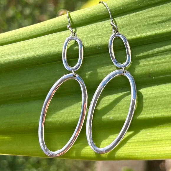 Ippolita sterling Silver hammered Double Oval hoop French wire Earrings vintage - Picture 2 of 16